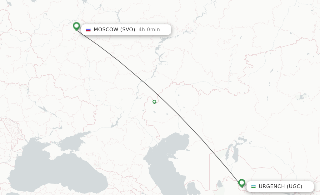Flights from Urgench to Moscow route map