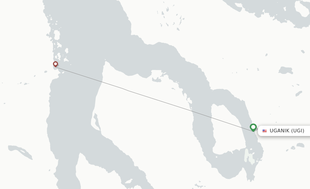 Route map with flights from Uganik with Island Air Service