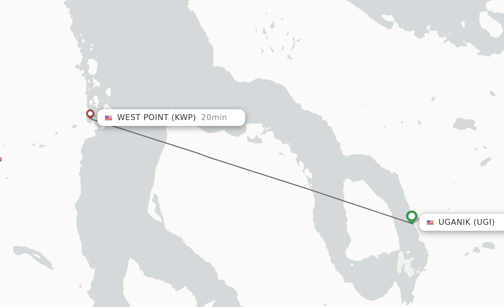 Flights from Uganik to West Point route map