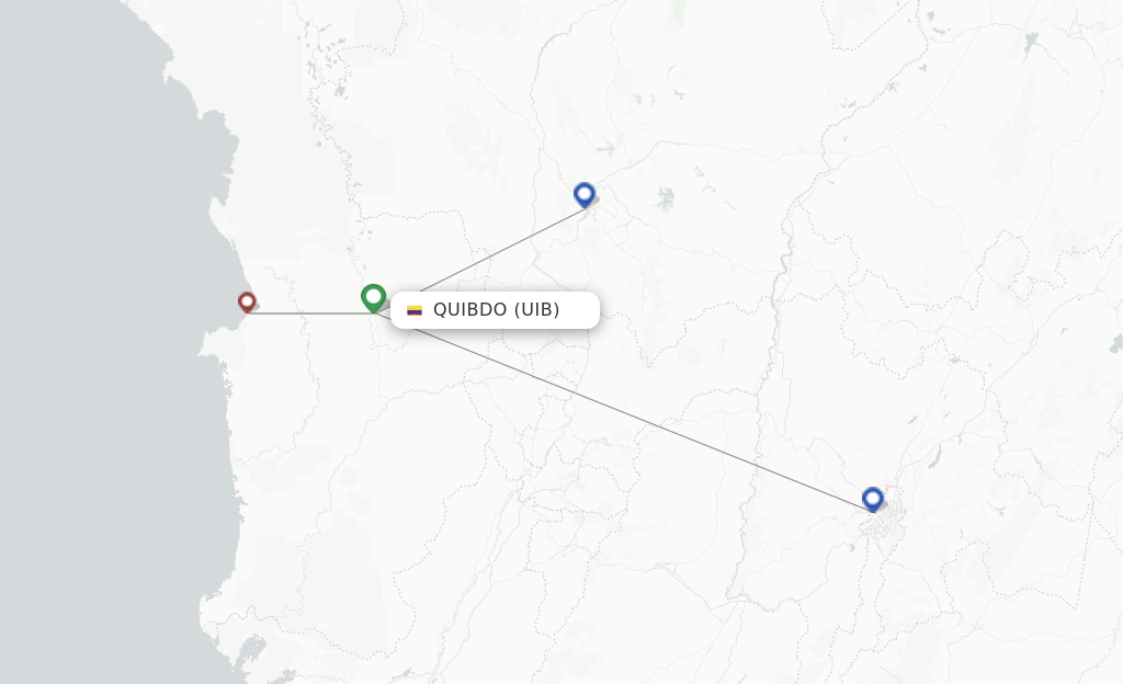 Route map with flights from Quibdo with SATENA