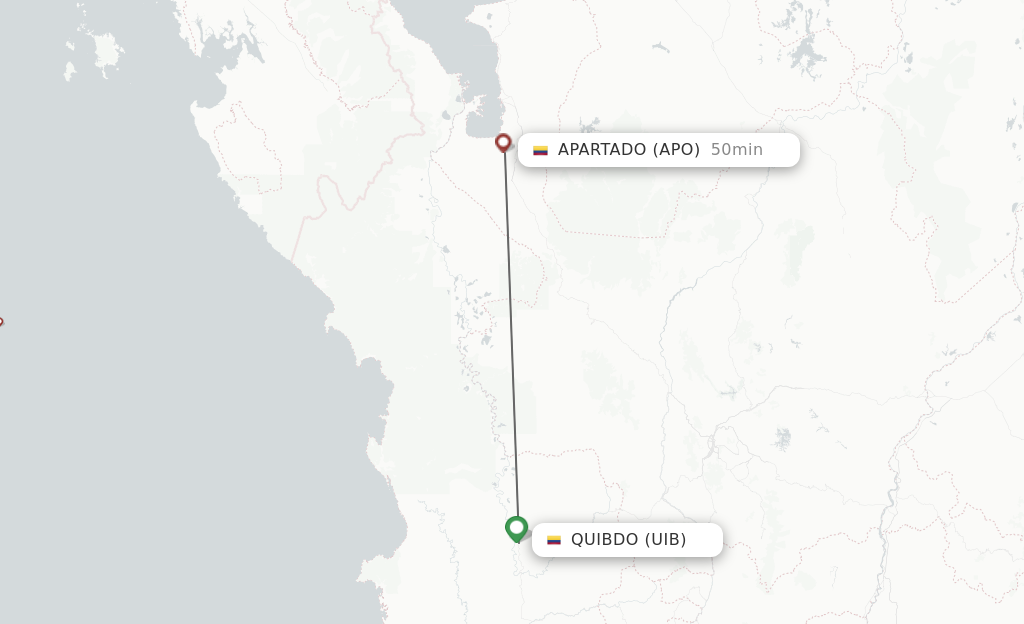 Flights from Quibdo to Apartado route map