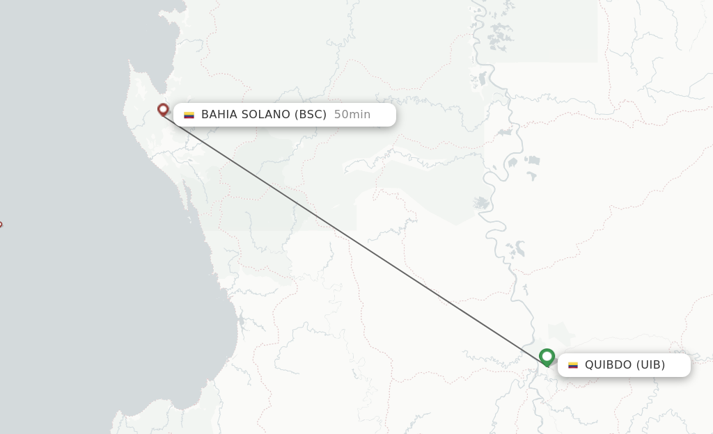 Flights from Quibdo to Bahia Solano route map