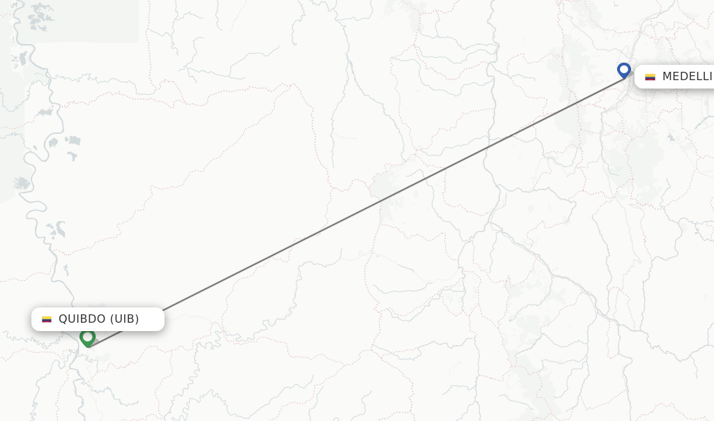 Flights from Quibdo to Medellin route map