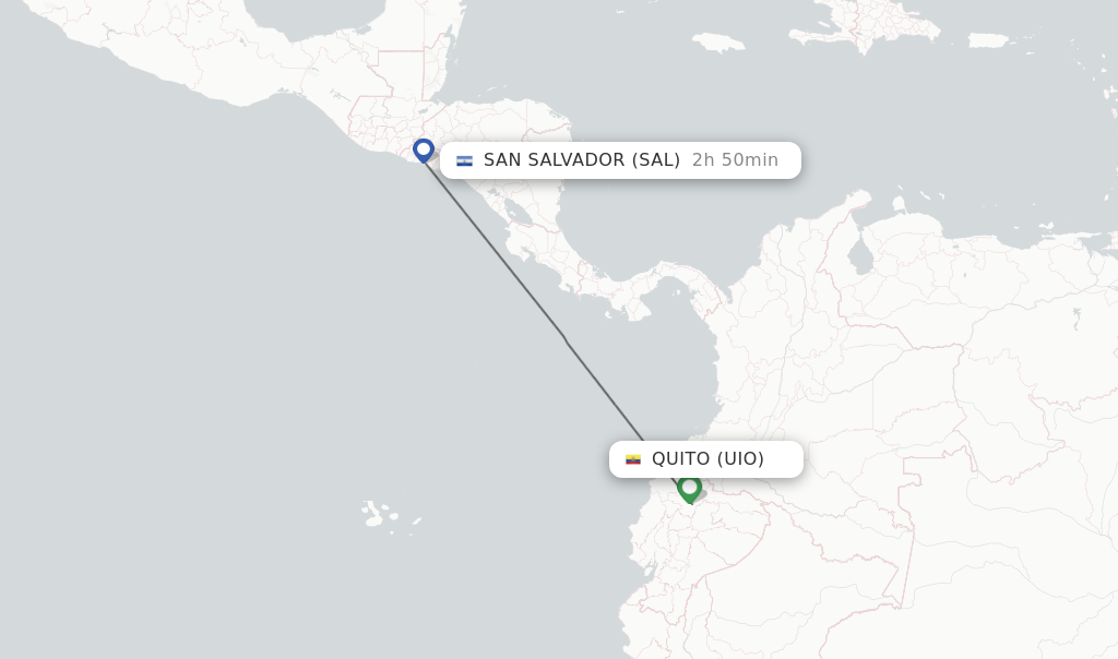 Flights from Quito to San Salvador route map