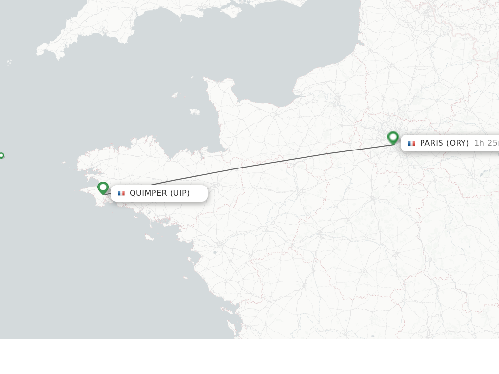 Flights from Quimper to Paris route map