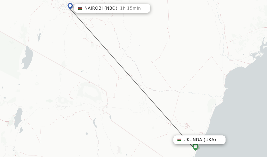 Flights from Ukunda to Nairobi route map