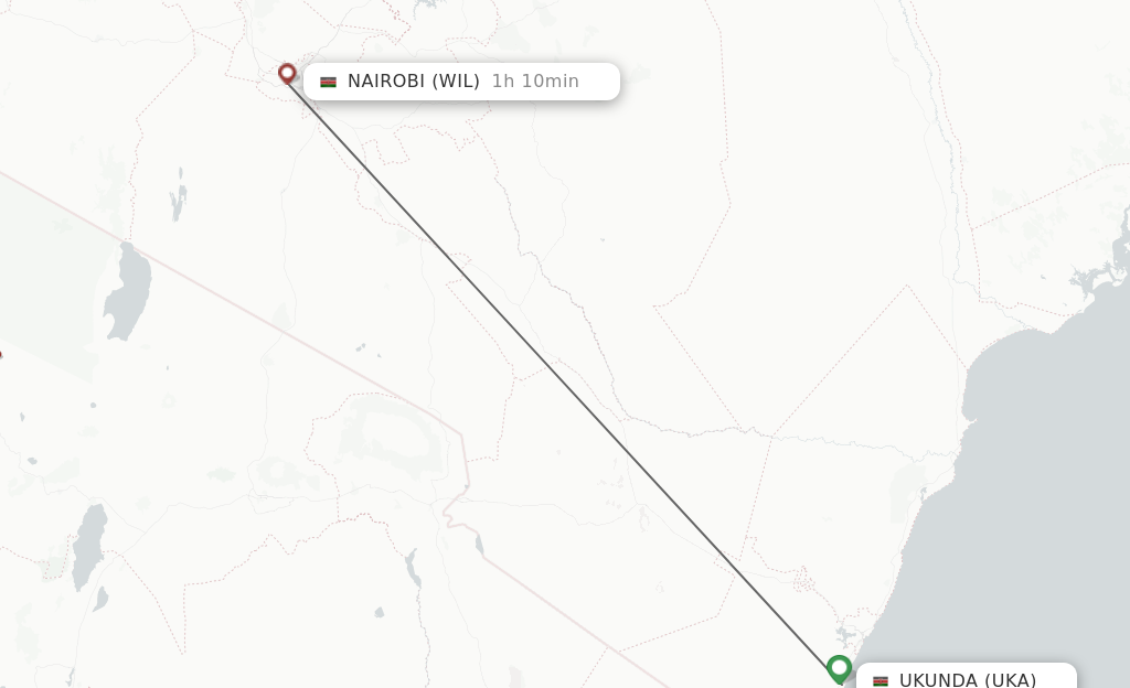 Flights from Ukunda to Nairobi route map