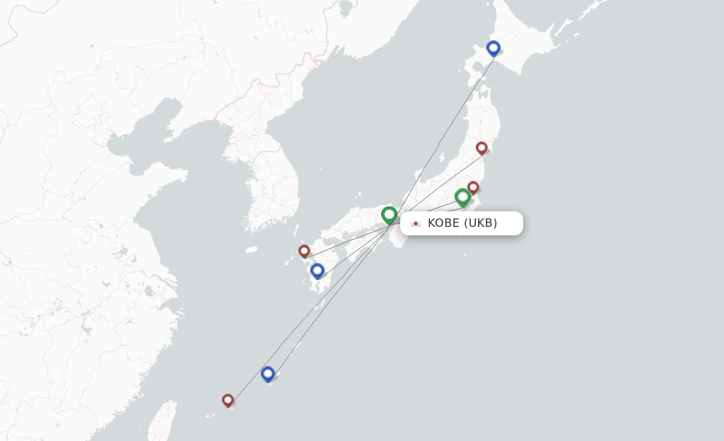 Route map with flights from Kobe with Skymark Airlines