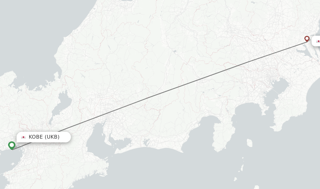 Flights from Kobe to Omitami route map