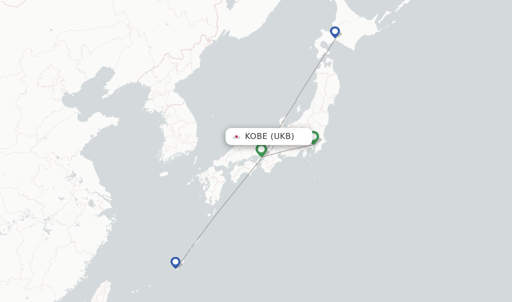 Route map with flights from Kobe with ANA