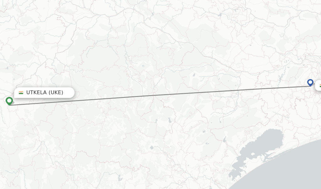 Flights from Bhubaneswar to Utkela route map