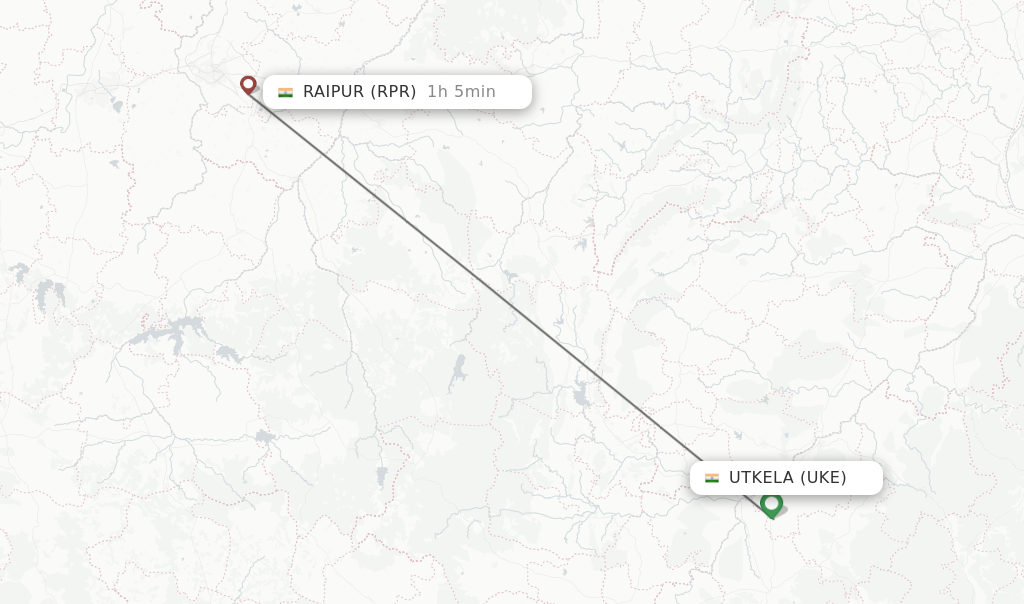 Flights from Utkela to Raipur route map