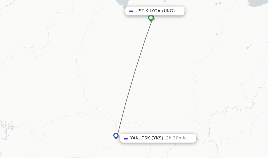Flights from Ust-Kuyga to Yakutsk route map