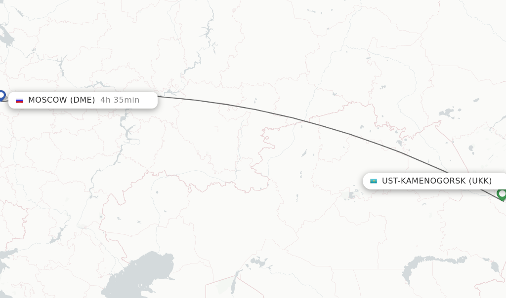 Flights from Ust-Kamenogorsk to Moscow route map