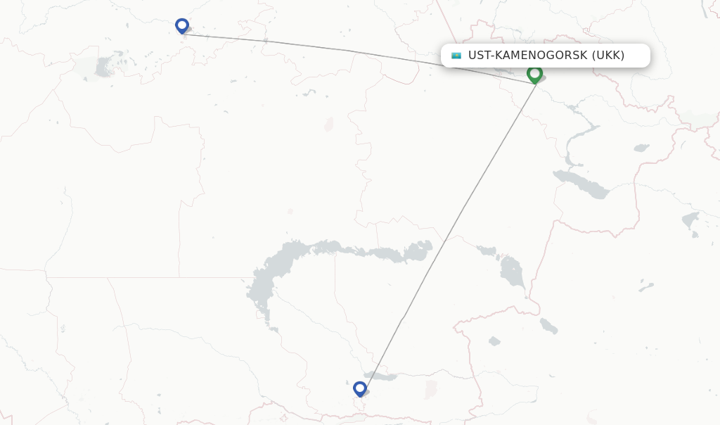 Route map with flights from Ust-Kamenogorsk with SCAT Airlines