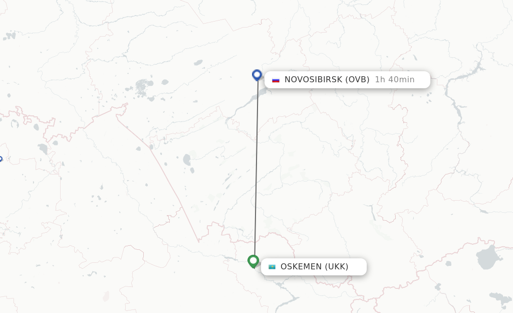 Flights from Ust-Kamenogorsk to Novosibirsk route map
