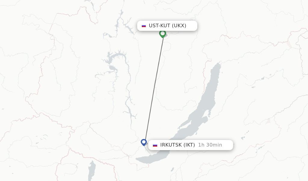Flights from Ust-Kut to Irkutsk route map