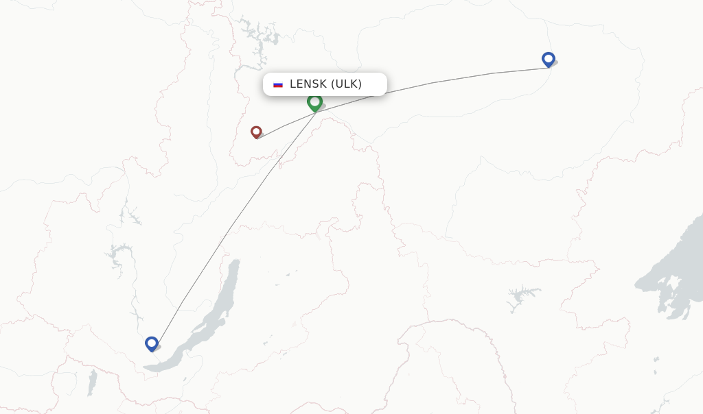 Route map with flights from Lensk with IrAero