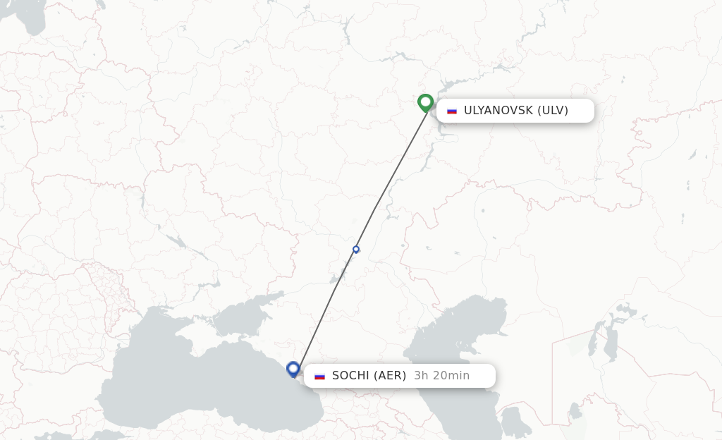Flights from Ulyanovsk to Adler/Sochi route map