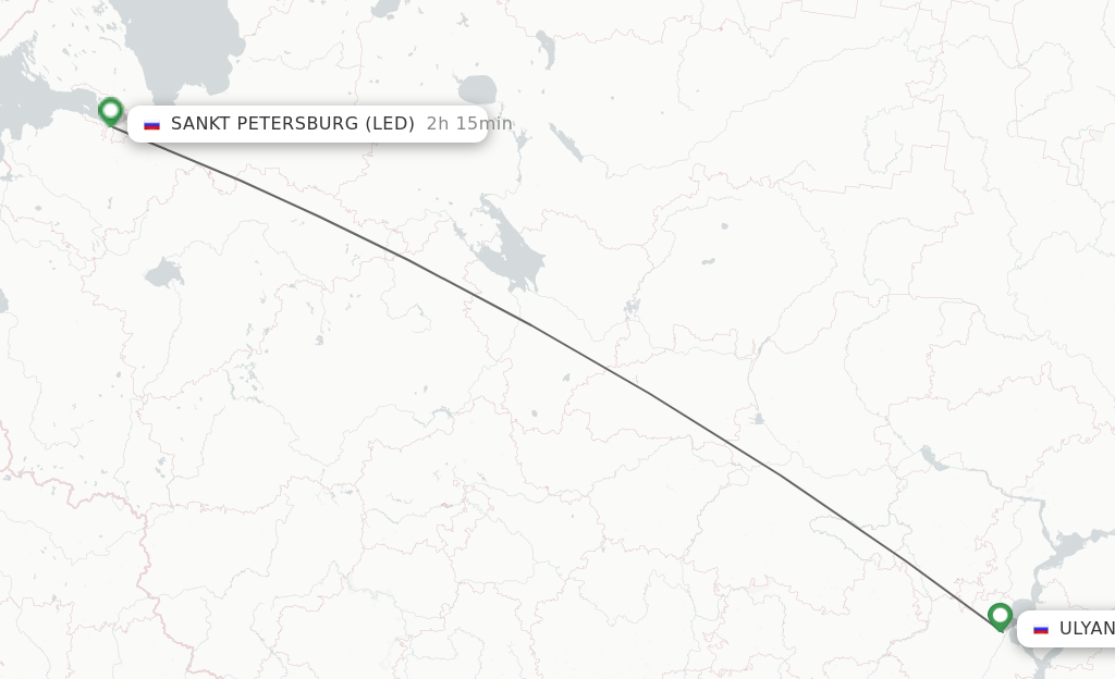 Flights from Ulyanovsk to Saint Petersburg route map