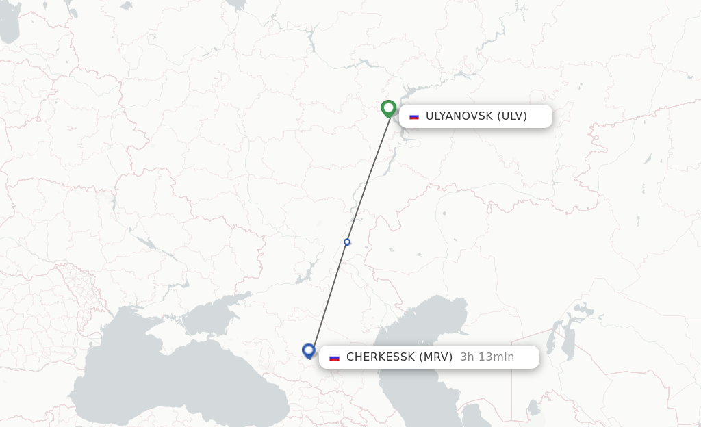 Flights from Ulyanovsk to Mineralnye Vody route map