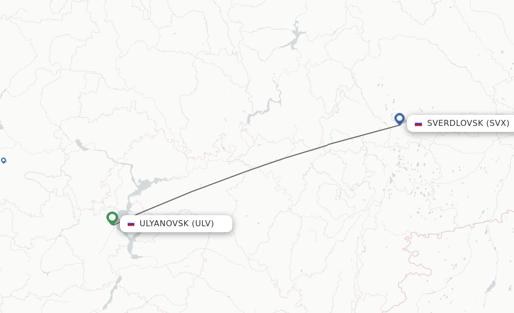 Flights from Ulyanovsk to Yekaterinburg route map