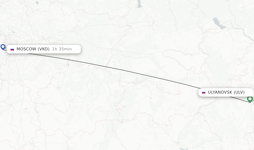 Flights from Ulyanovsk to Moscow route map