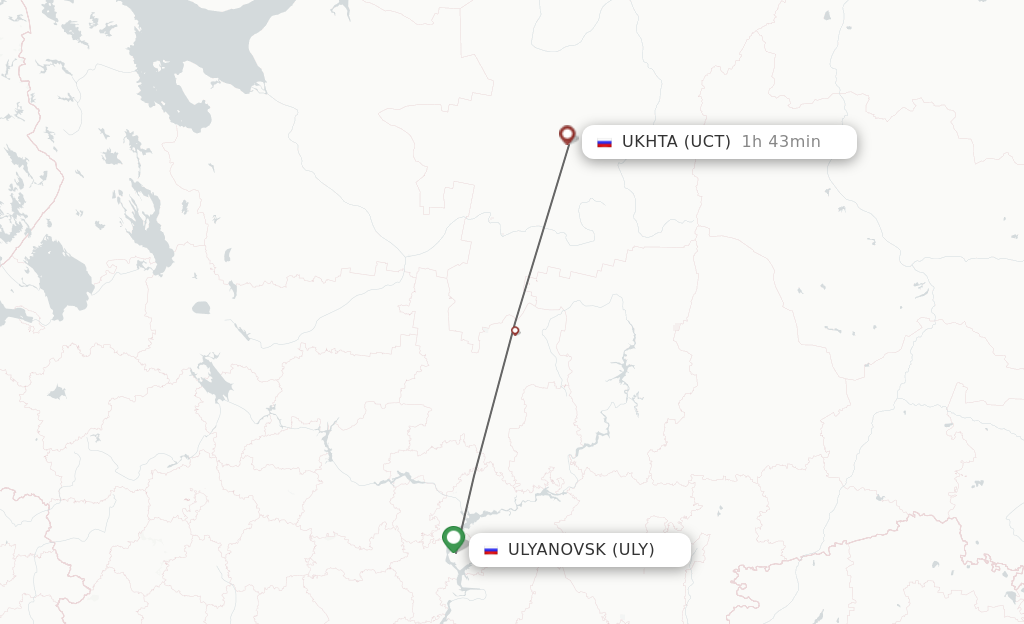 Flights from Ulyanovsk to Ukhta route map