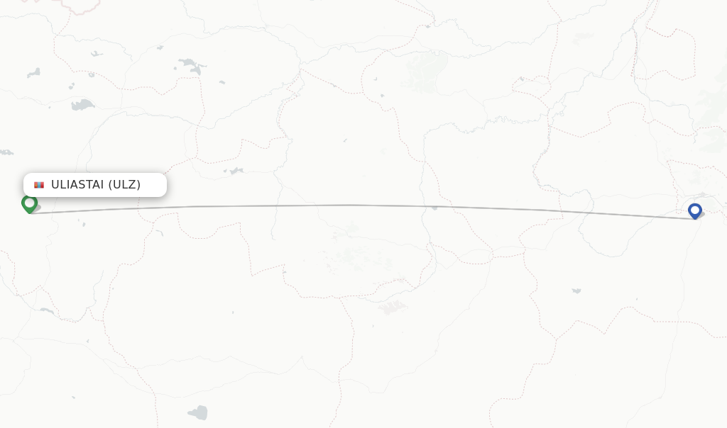 Route map with flights from Uliastai with Miat - Mongolian Airlines