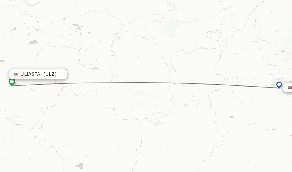 Flights from Uliastai to Ulaanbaatar route map