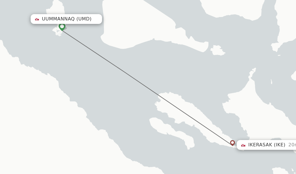 Flights from Uummannaq to Ikerasak route map