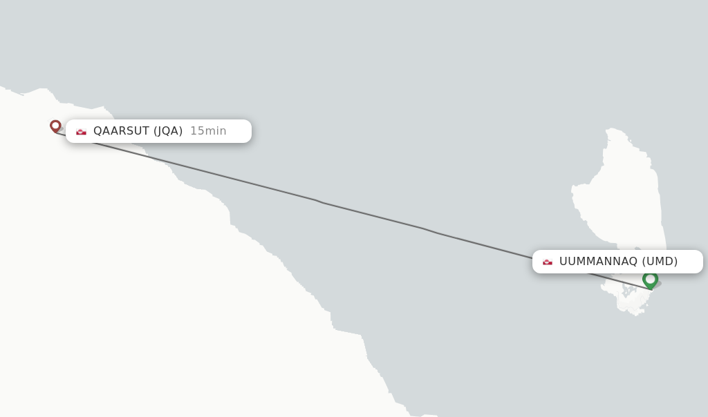 Flights from Uummannaq to Qaarsut route map