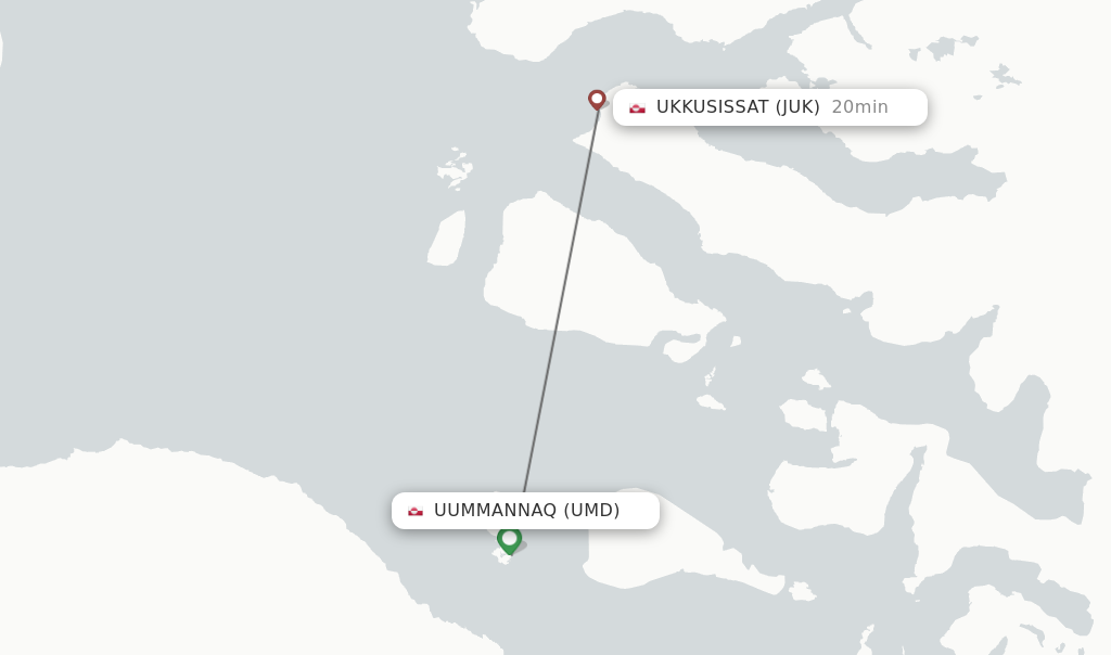 Flights from Uummannaq to Ukkusissat route map