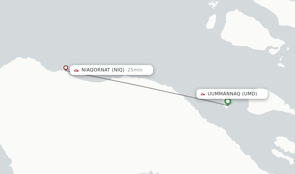 Flights from Uummannaq to Niaqornat route map