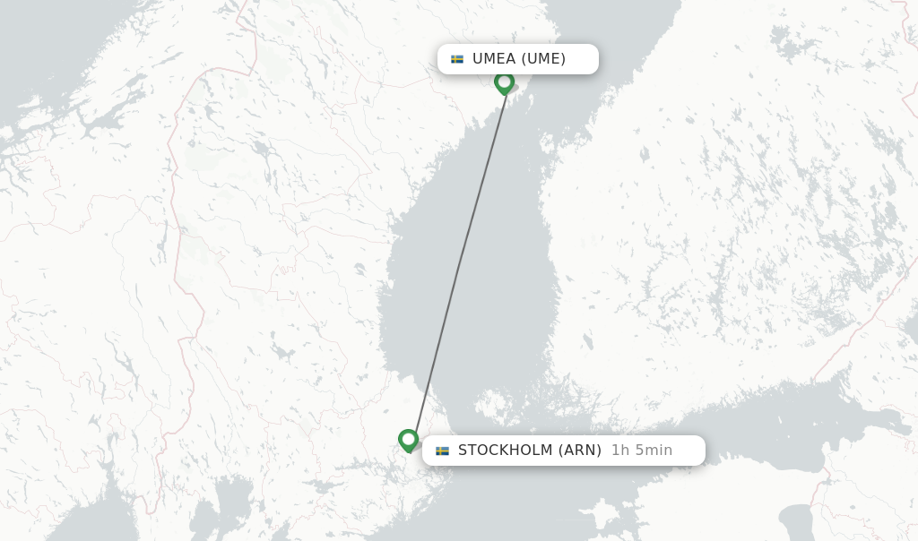 Flights from Umea to Stockholm route map