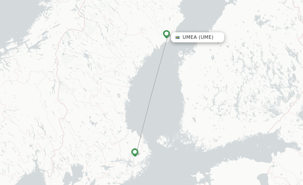 Route map with flights from Umea with Norwegian Air Sweden