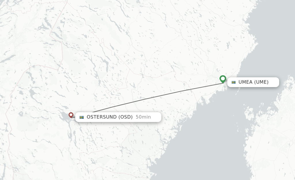 Flights from Umea to Ostersund route map