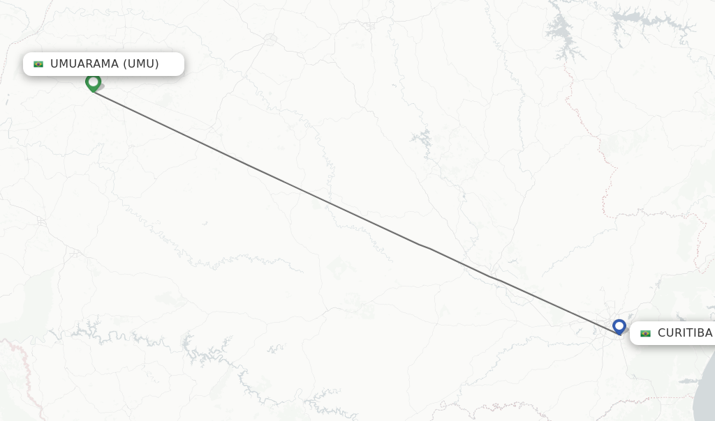 Flights from Umuarama to Curitiba route map