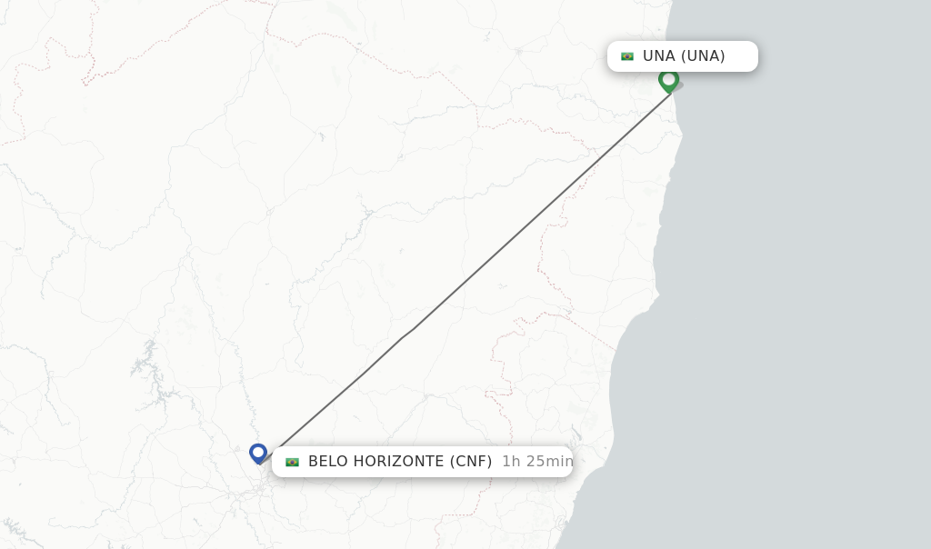 Flights from Una to Belo Horizonte route map