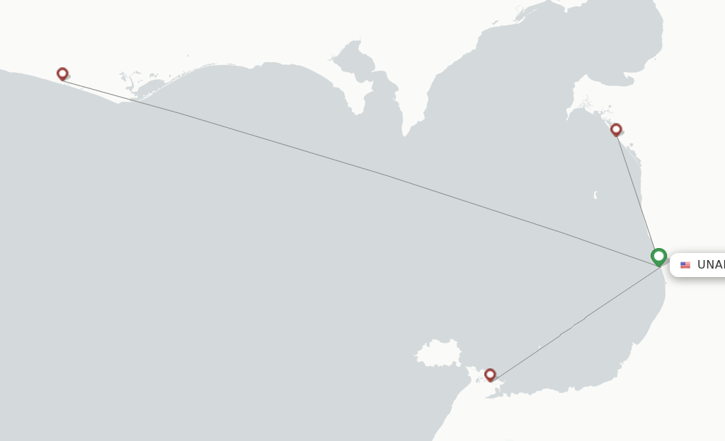 Route map with flights from Unalakleet with Easy Fly Express
