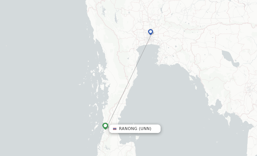 Route map with flights from Ranong with Nok Air
