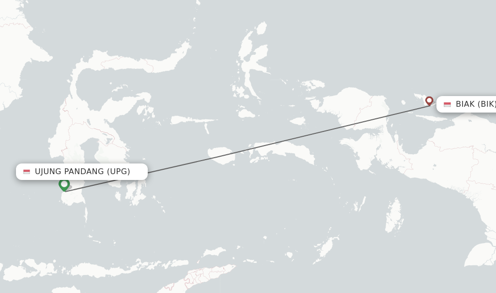 Flights from Ujung Pandang to Biak route map
