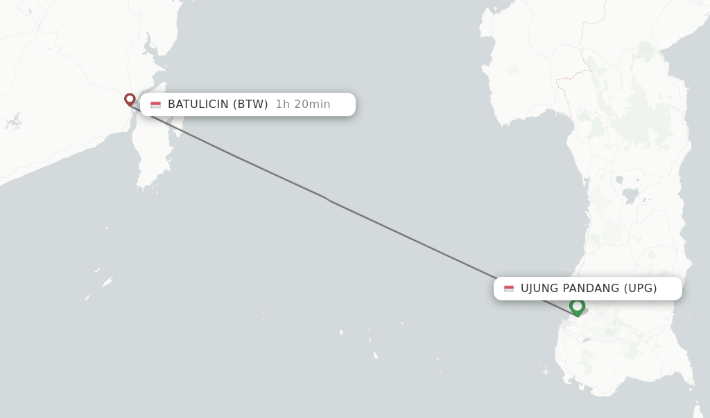 Flights from Ujung Pandang to Batulicin route map