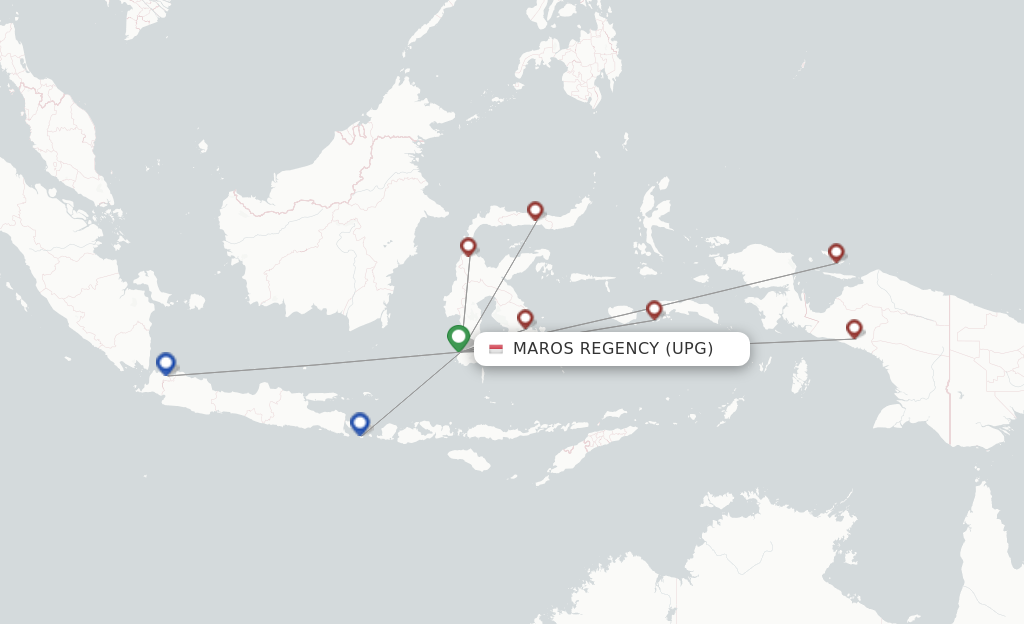 Route map with flights from Maros Regency with Garuda Indonesia