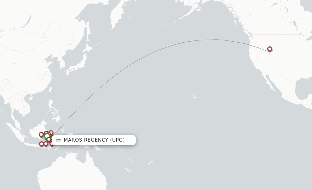 Route map with flights from Maros Regency with Wings Air
