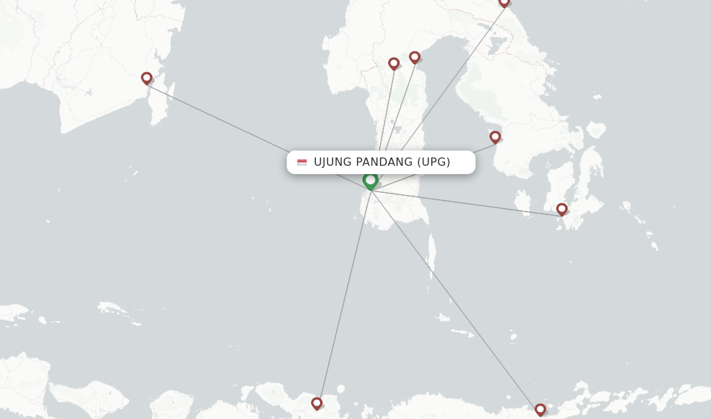 Route map with flights from Ujung Pandang with Wings Air