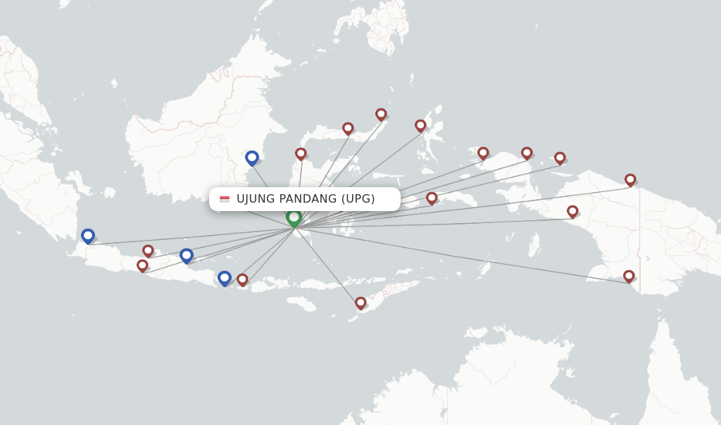 Route map with flights from Ujung Pandang with Lion Air