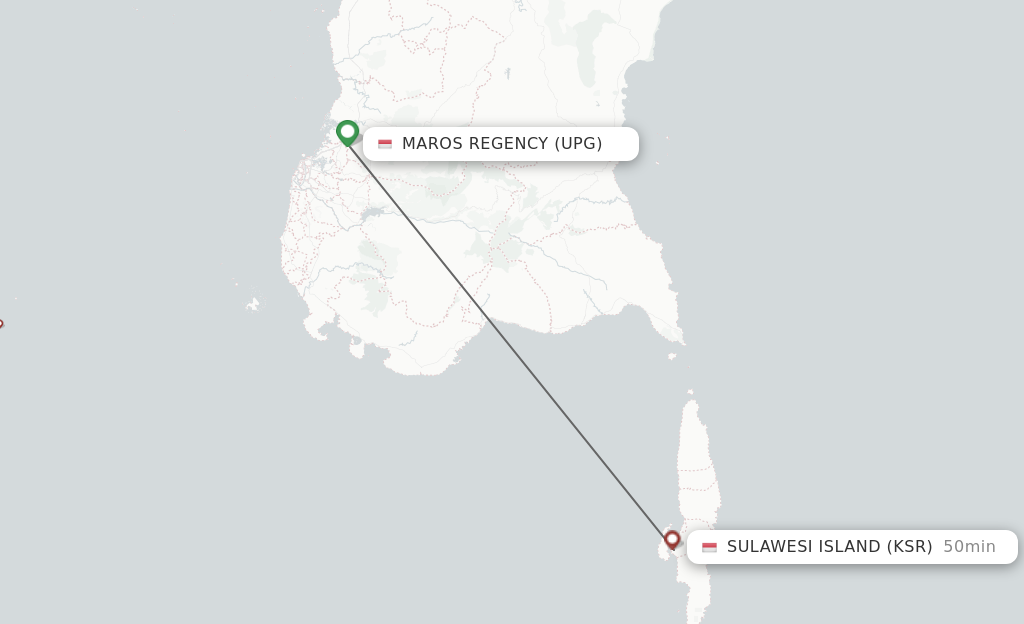 Flights from Ujung Pandang to Sulawesi Island route map