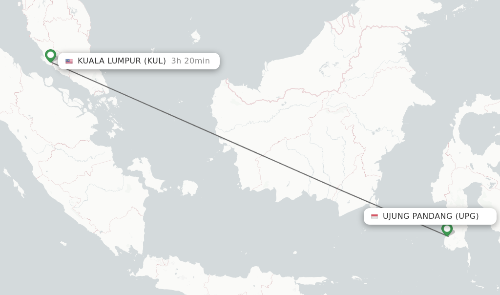 Flights from Ujung Pandang to Kuala Lumpur route map