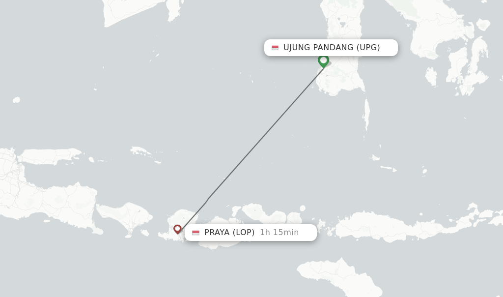 Flights from Ujung Pandang to Praya route map